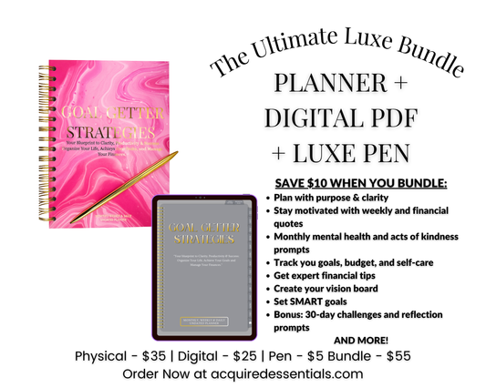 Goal Getter Ultimate Luxe Bundle ā Planner + Gold Pen + Digital PDF